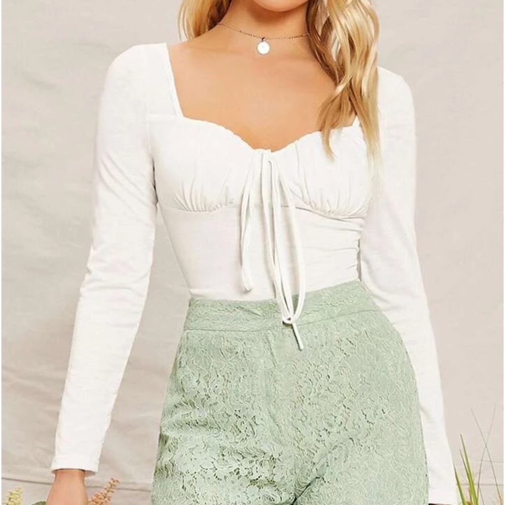 SHEIN Slub Knit Self-Tie Long Sleeve Top